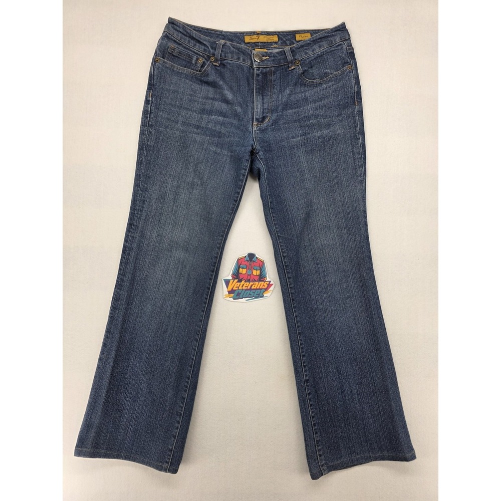 Seven7 Flare Jeans Womens 10 32x30 Medium Wash Mid Rise Stretch Whiskered Denim